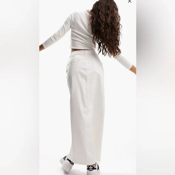 ASOS Design Hourglass Denim Midi Skirt With Split Hem In Ecru - Picture 3 of 12